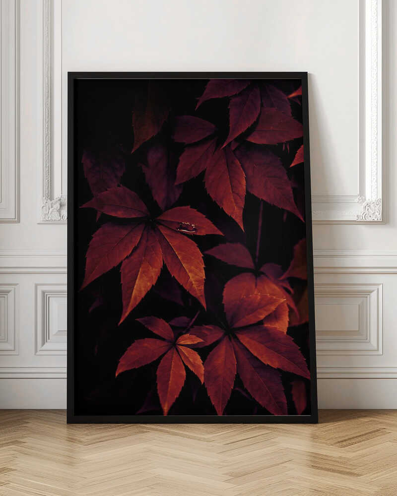 Crimson Foliage Dark Moody Botanical Digital Art
