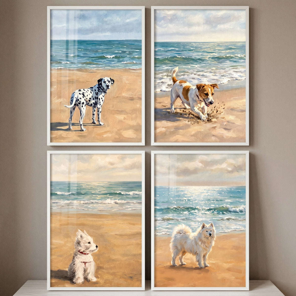 Playful Dogs at the Beach Digital Art Set