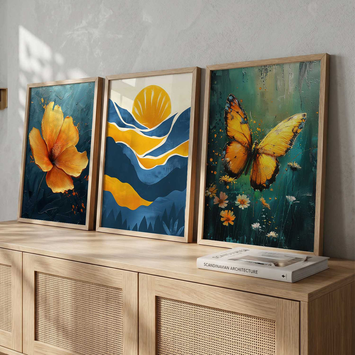 Botanical and Butterfly Triptych Digital Art
