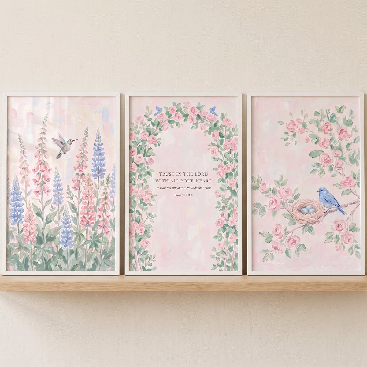 Trust In The Lord Scriptural Floral Triptych Digital Art