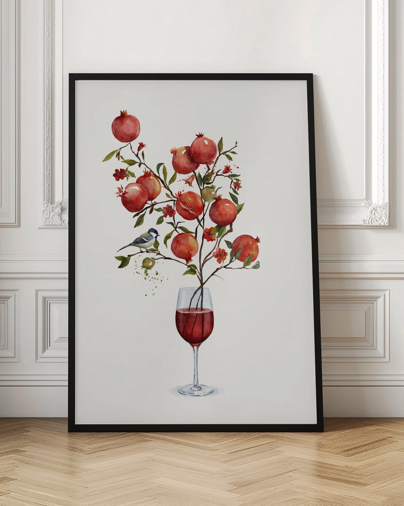 Watercolor Pomegranates in Wine Glass Digital Art