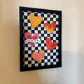 Retro Hearts Checkered Pattern Digital Art