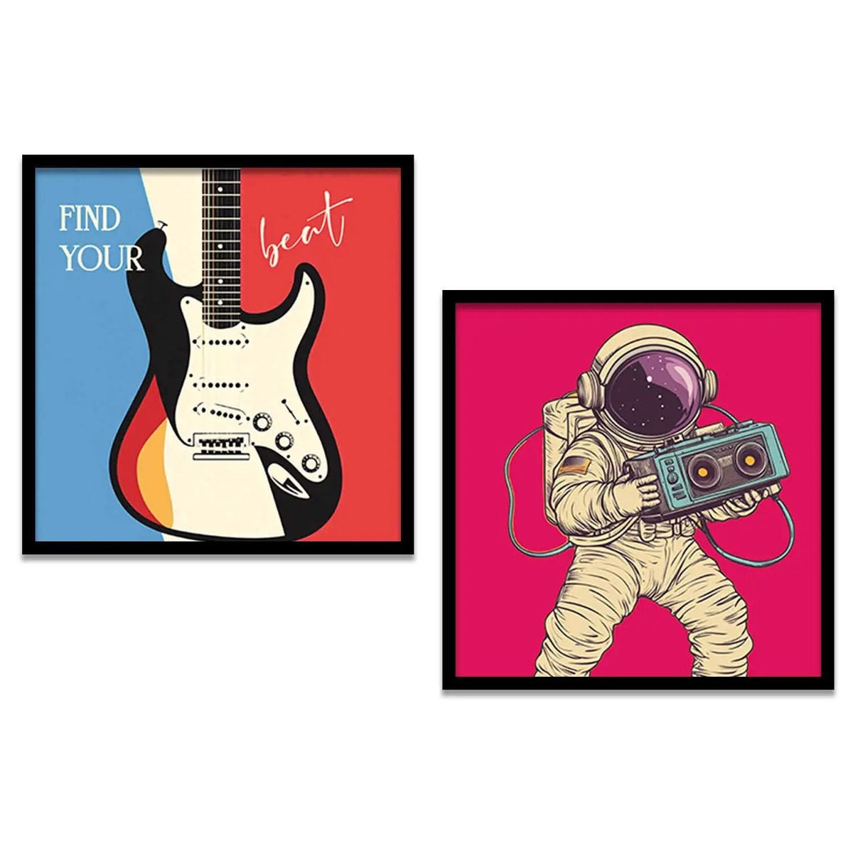 Retro Music and Space Digital Art Print Duo