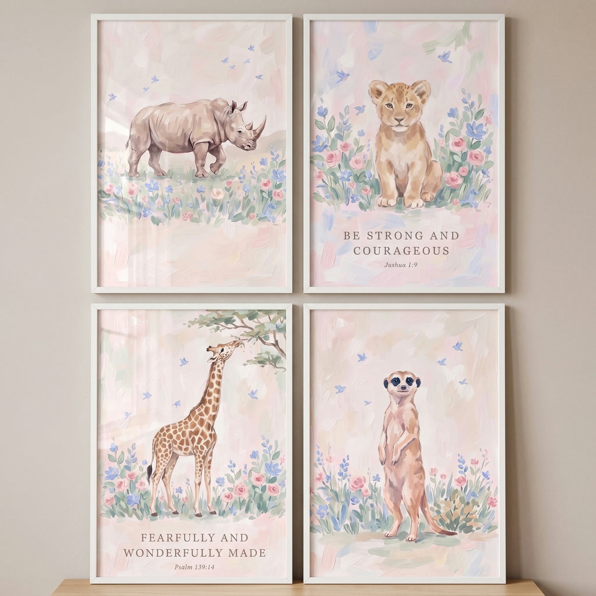 Safari Animals Watercolor Digital Wall Art Set of 4