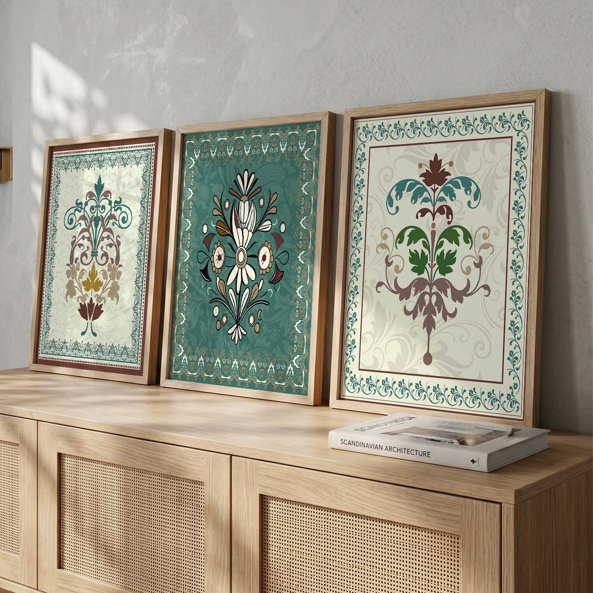 Bohemian Floral Botanical Digital Art Print Set of Three