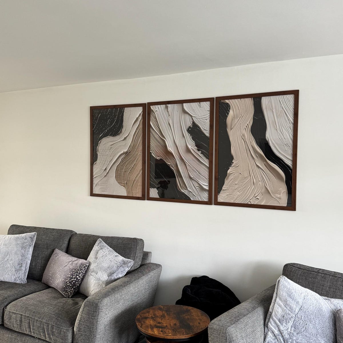 Abstract Neutral Triptych High-Resolution Digital Artwork