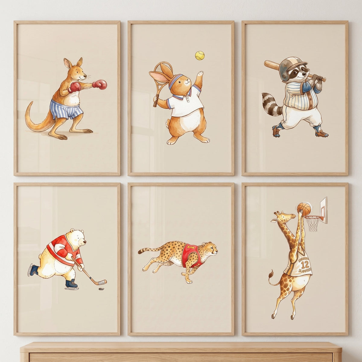 Watercolor Sports Animals Digital Art Set