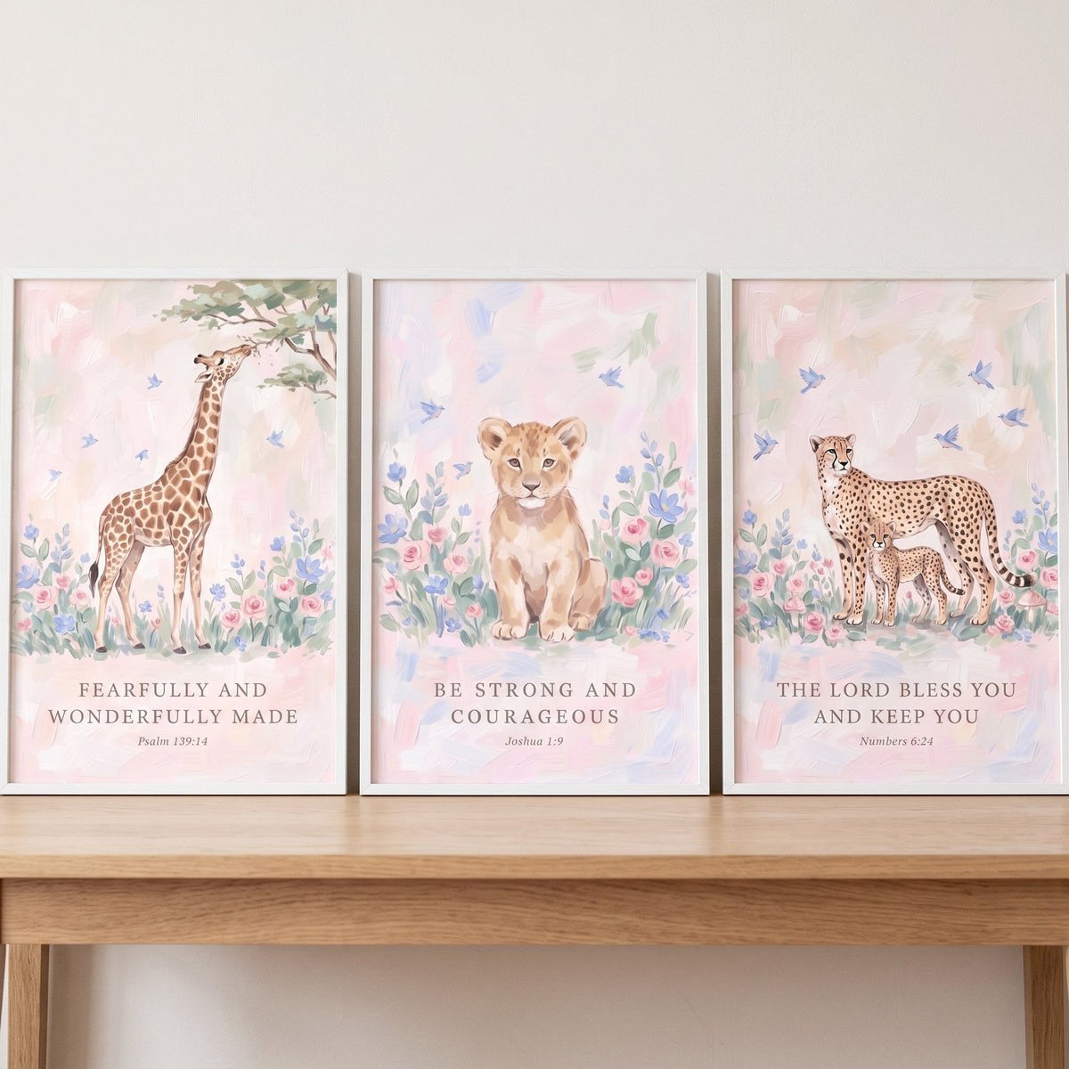 Safari Animal Bible Verse Nursery Triptych Digital Art