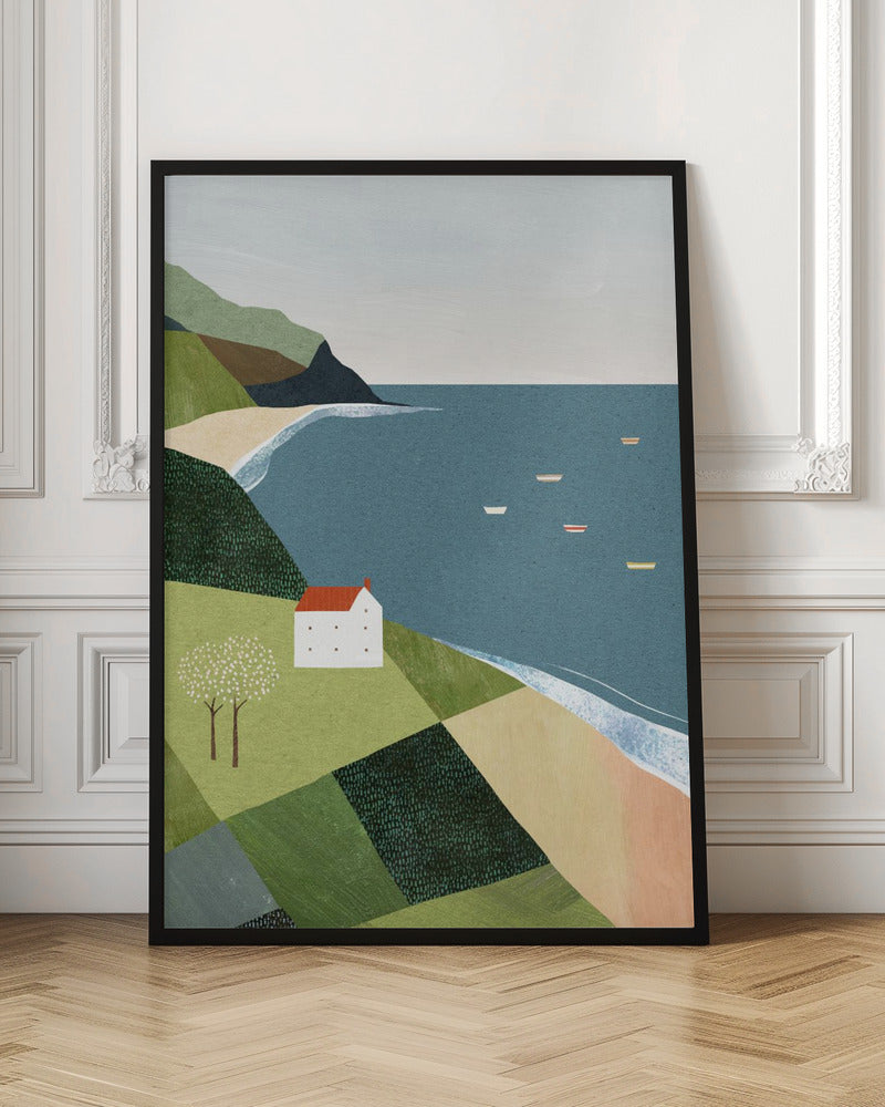 Coastal Cottage Landscape Digital Art