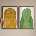 Quirky Owl and Parrot Digital Art Set