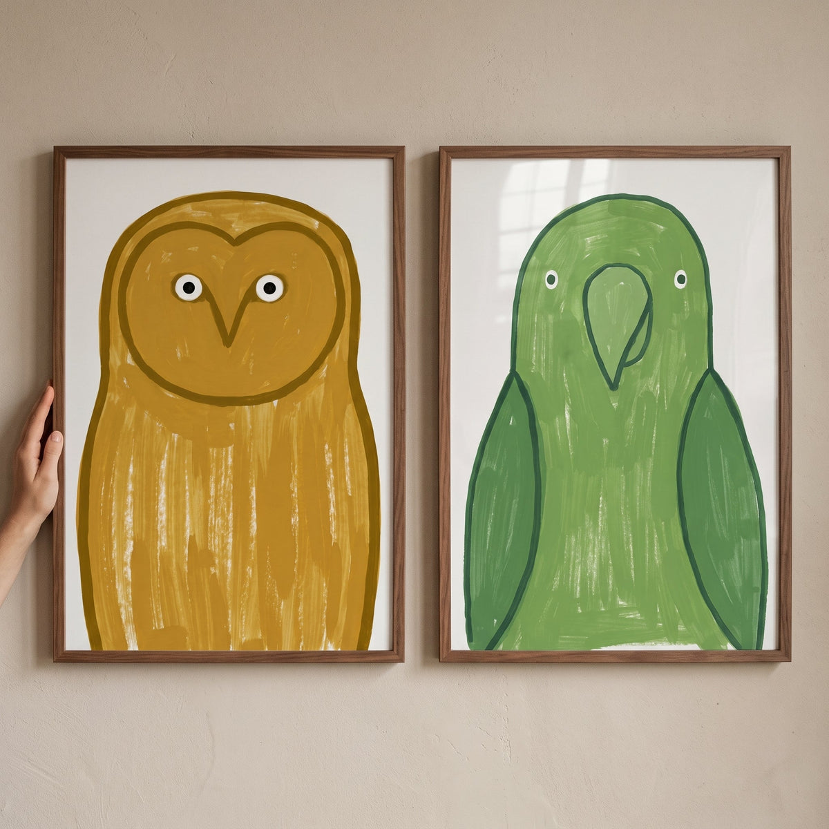 Quirky Owl and Parrot Digital Art Set