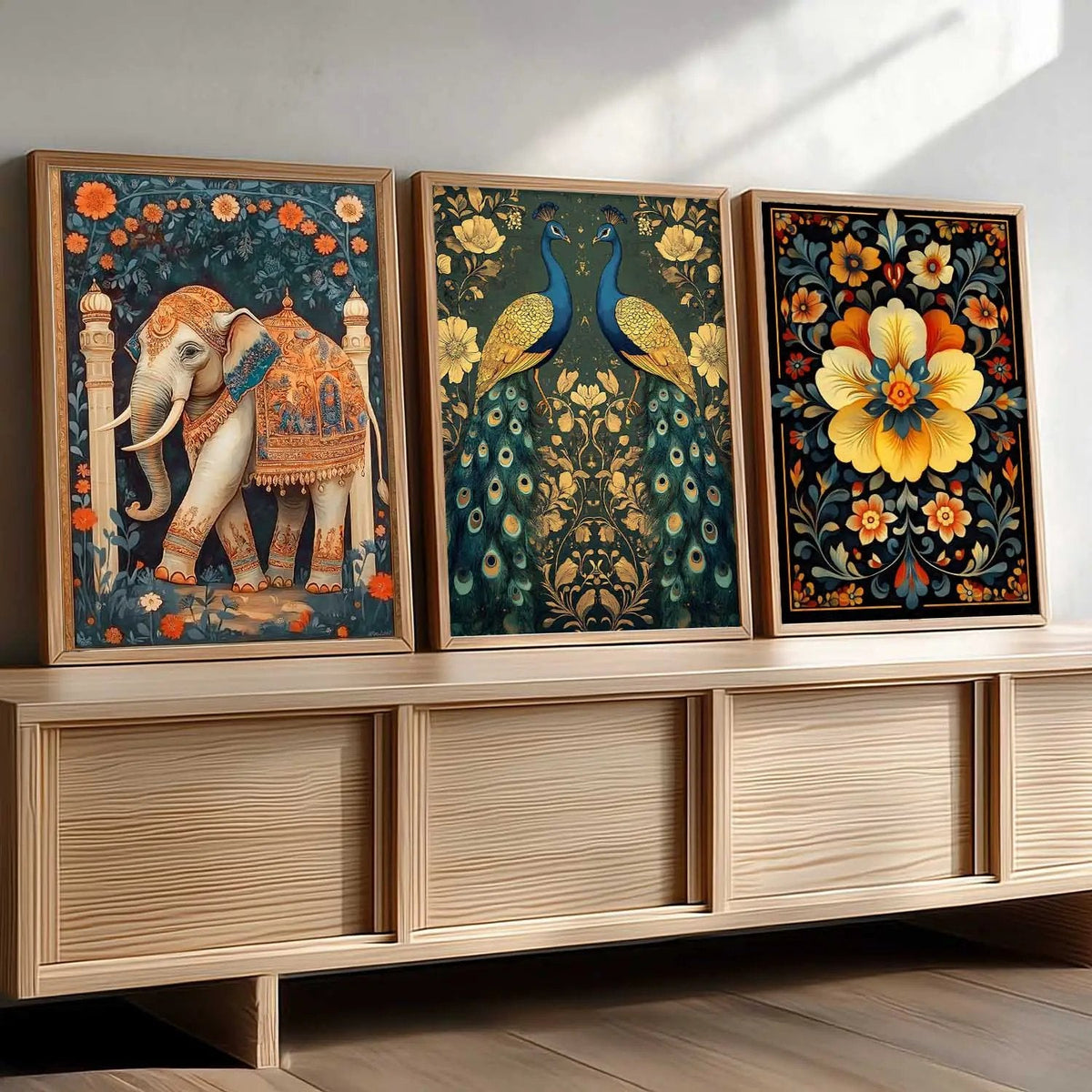 Bohemian Exotic Wildlife and Floral Digital Art Trio
