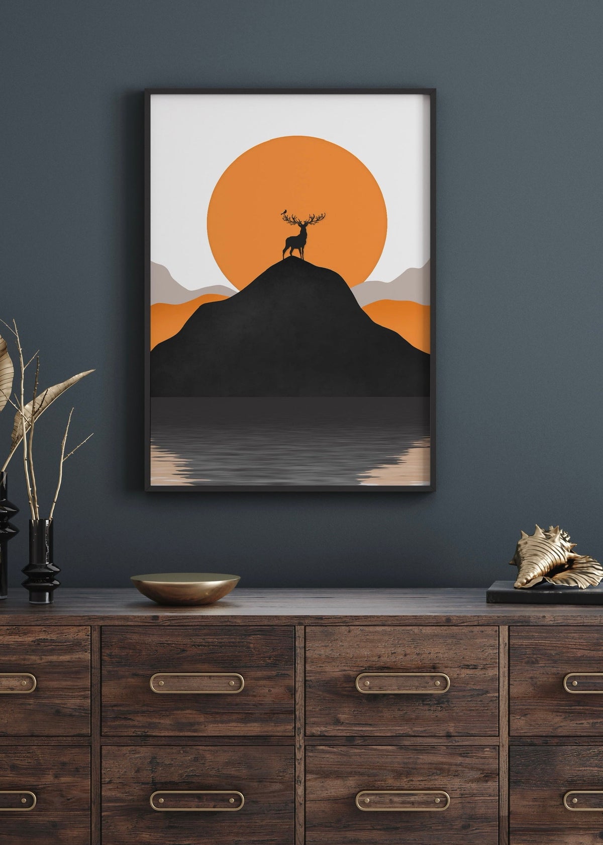 Solitude Stag Sunset Digital Art