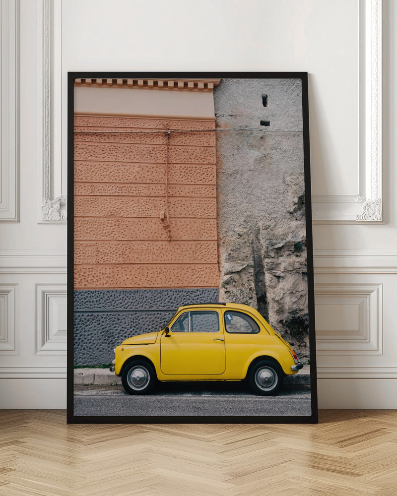 Charming Yellow Vintage Car Digital Print