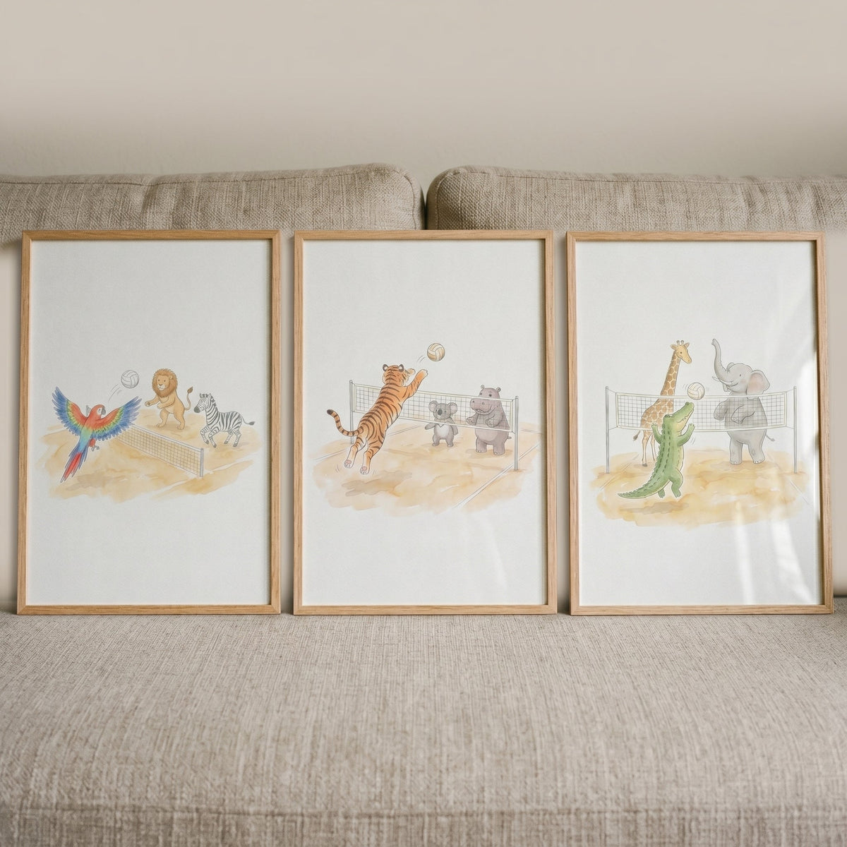 Jungle Animals Playing Volleyball Digital Art Trio
