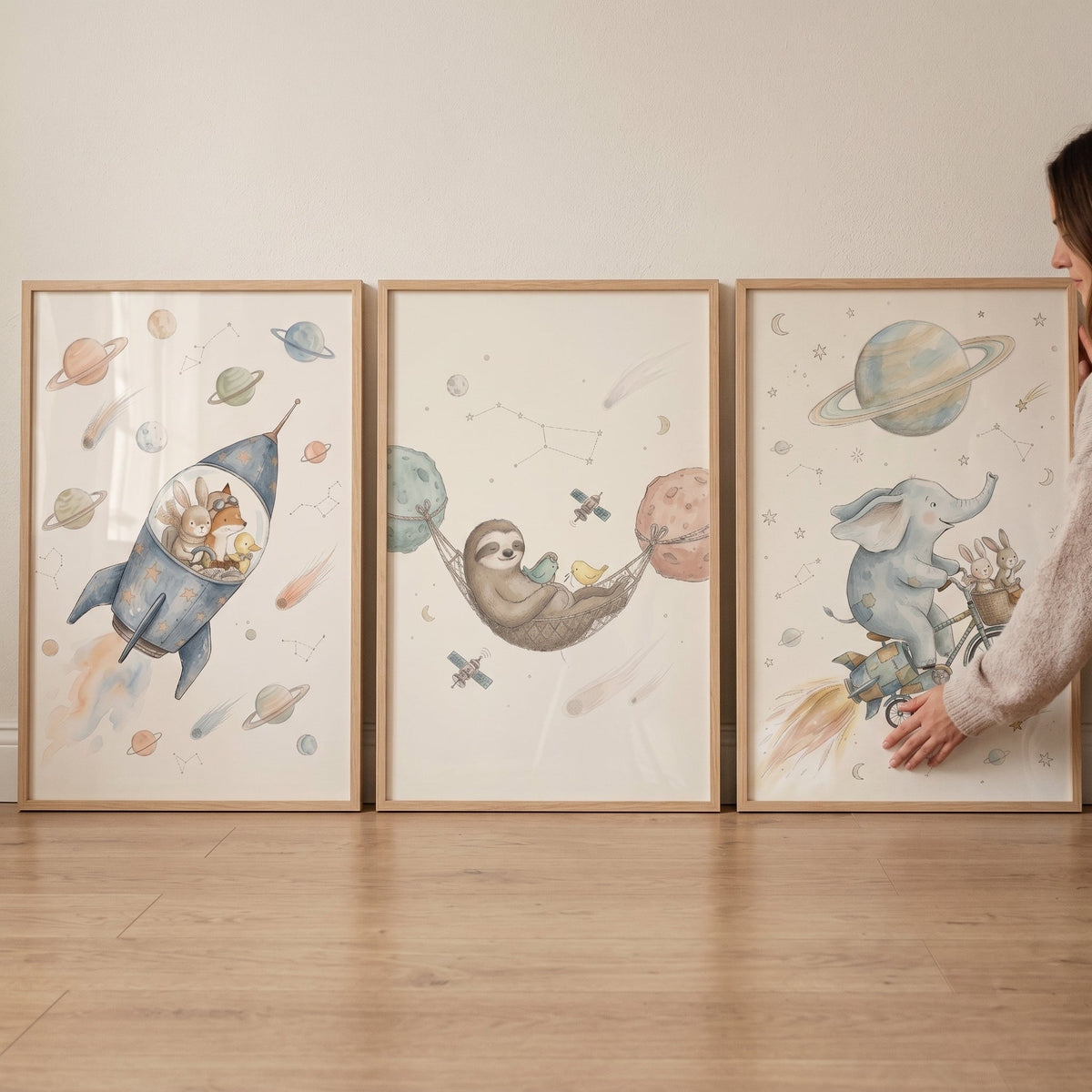 Whimsical Space Animals Digital Art Trio