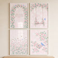 Pink Floral Garden Wall Art Set of 4