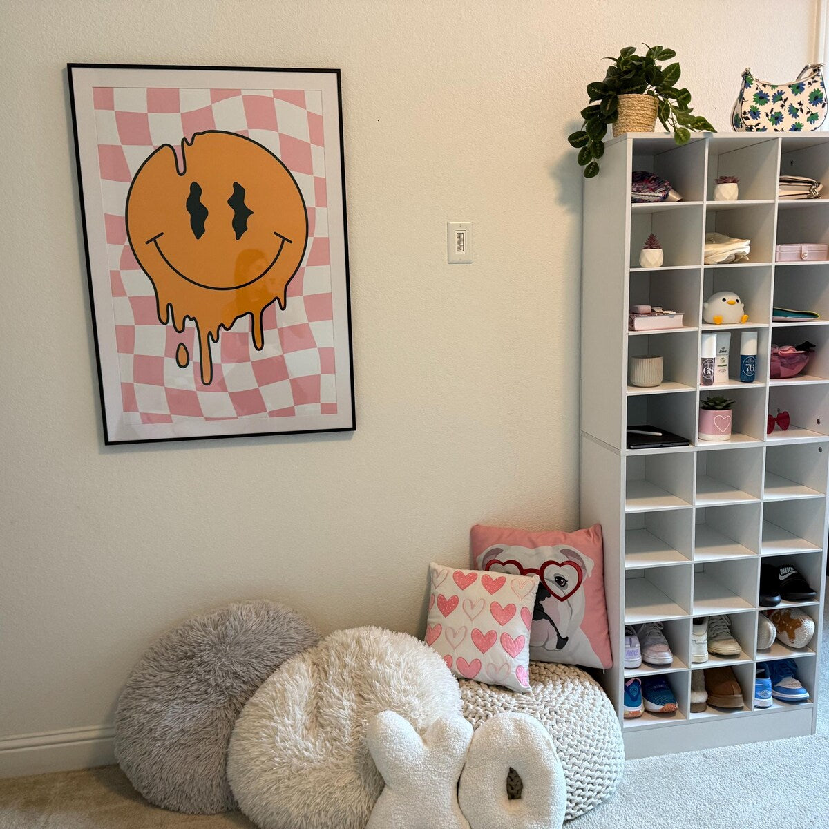Melty Smiley Checkerboard Digital Art Print