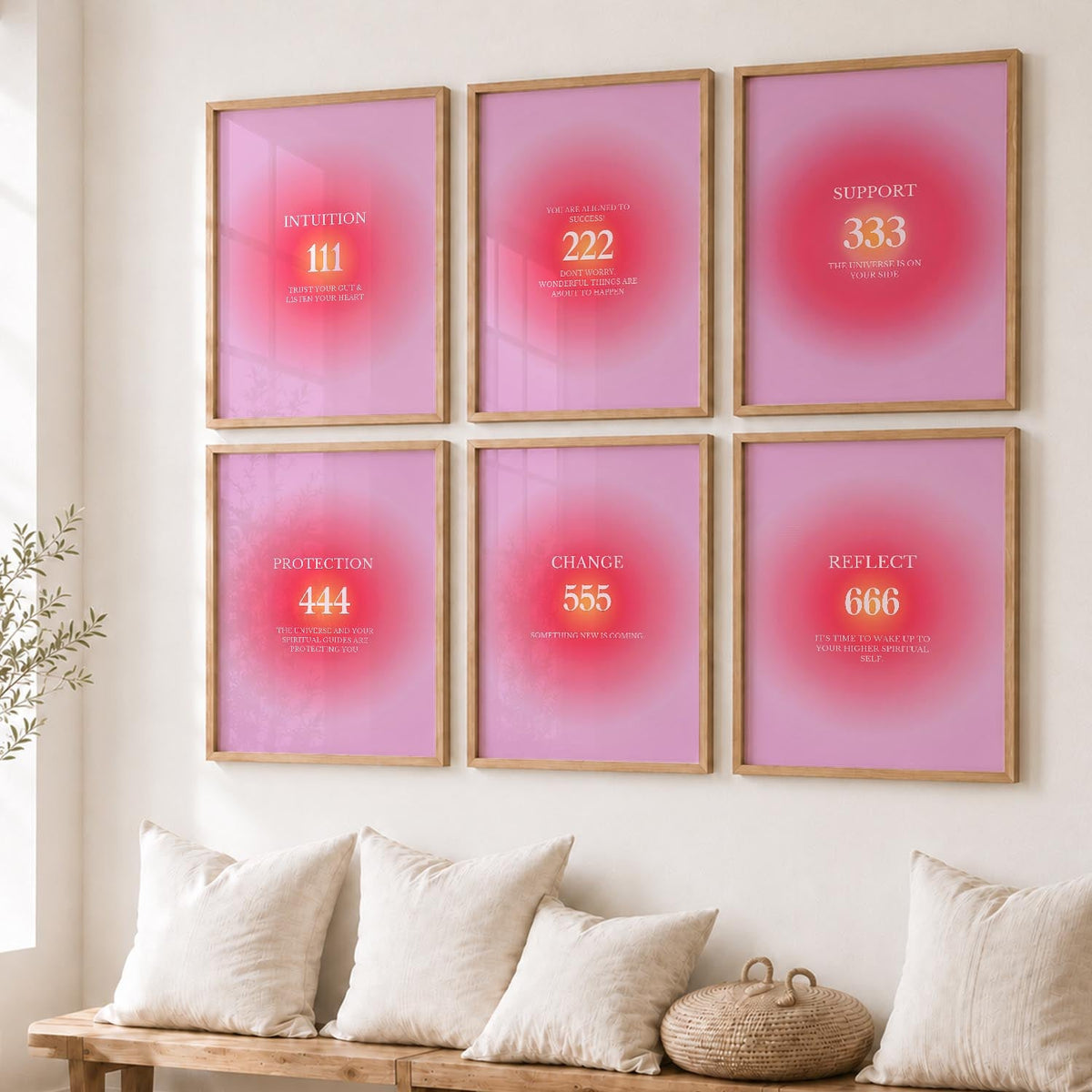 Angel Numbers Aura Glow Digital Wall Art Set of 6