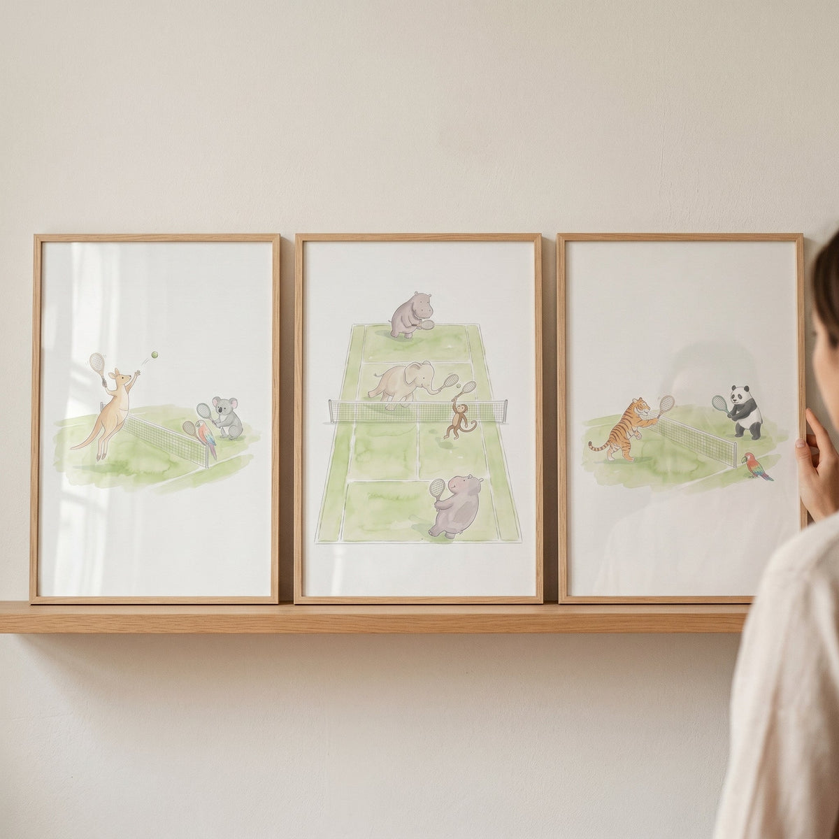Cute Animal Tennis Players Watercolor Triptych