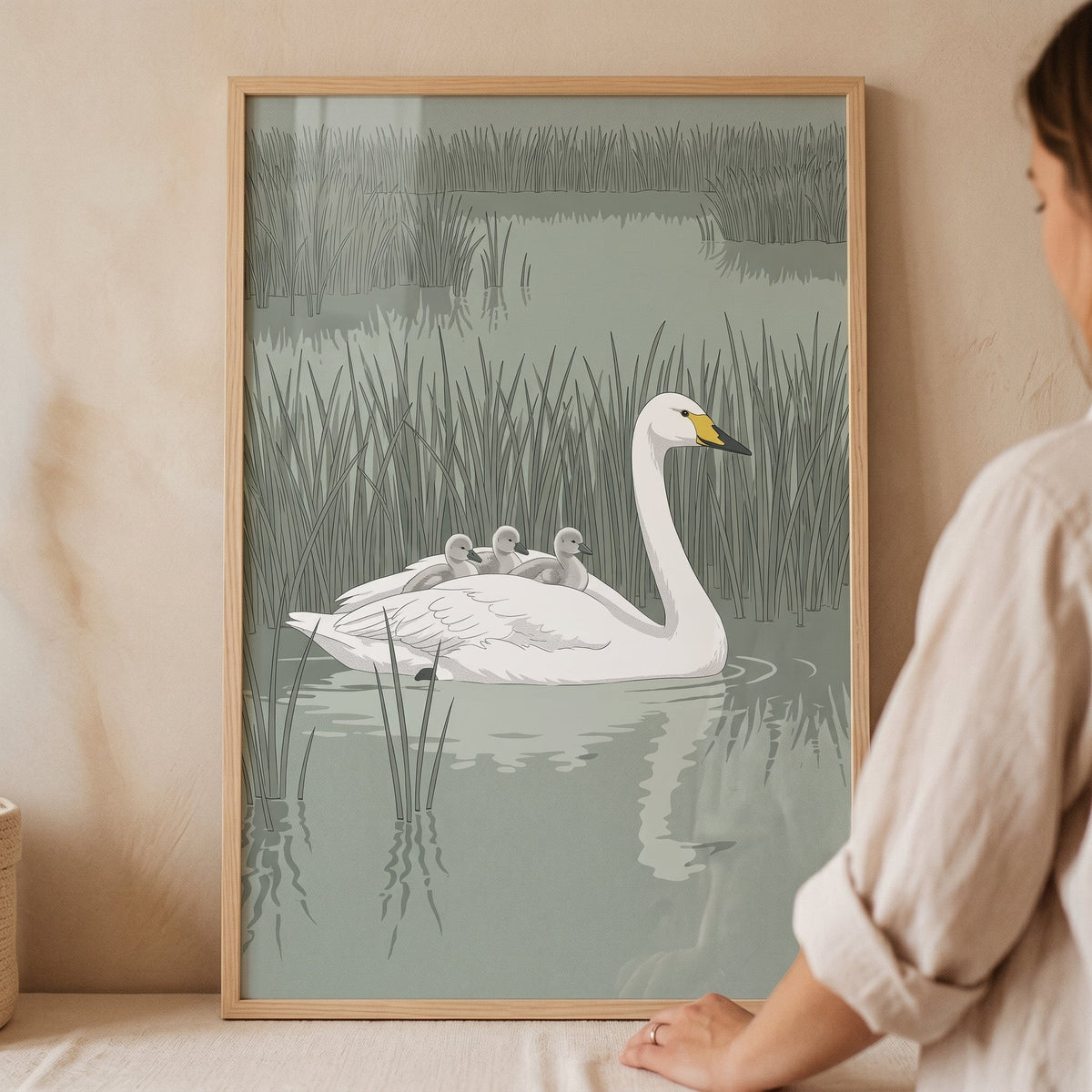 Graceful Swan Family Digital Art Print