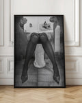 Black and White Bathroom Reading Digital Art