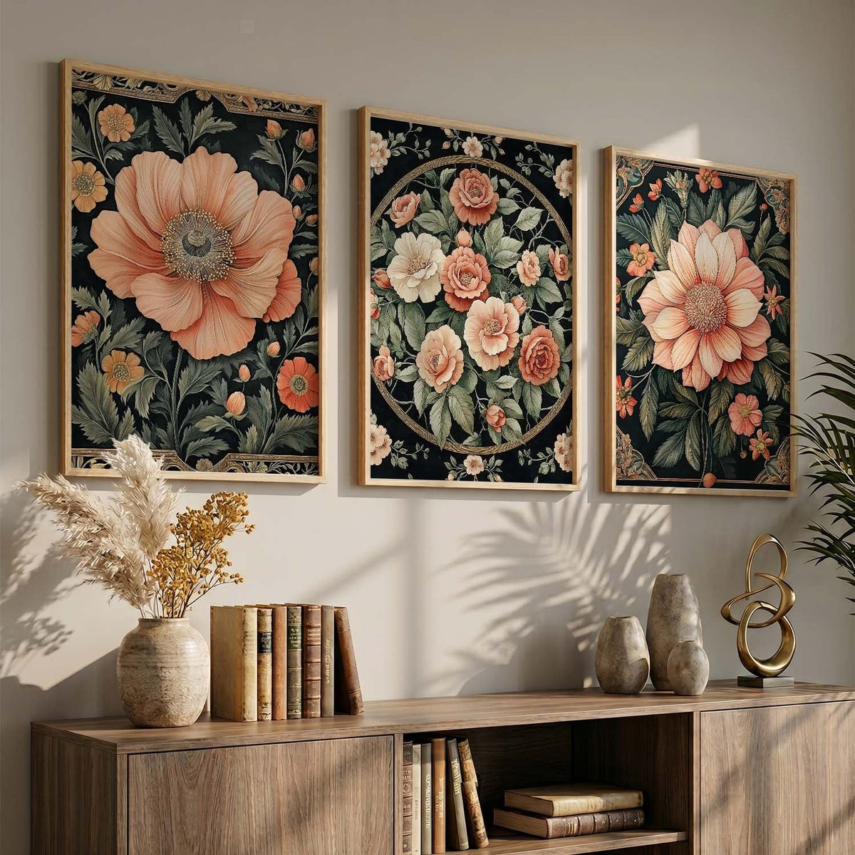Vintage Botanical Floral Triptych