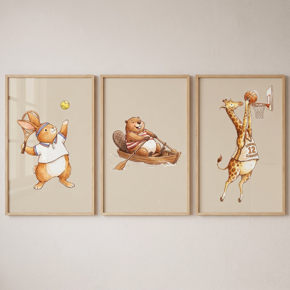 Sporty Animals Digital Art Trio