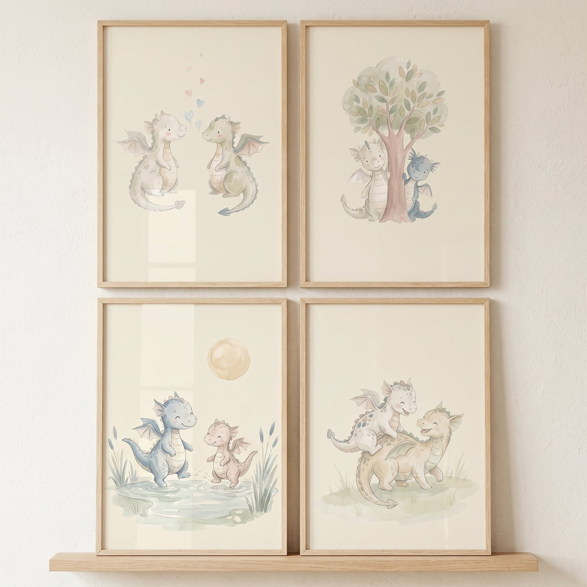 Watercolor Baby Dragons Digital Art Set of 4