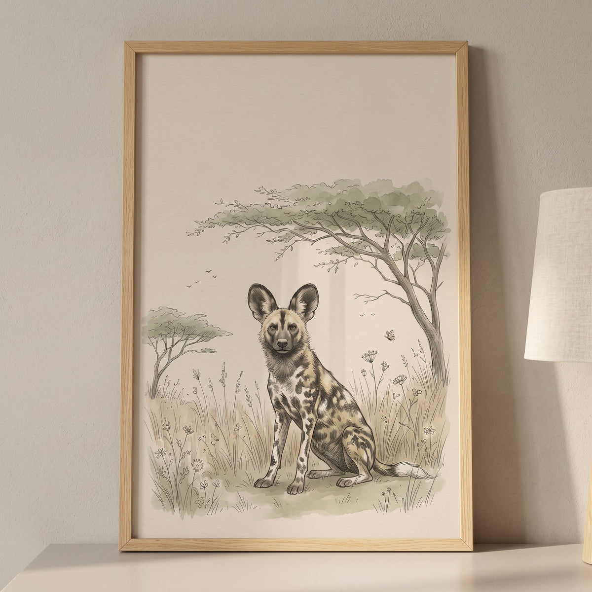 African Wild Dog Safari Watercolor Digital Artwork