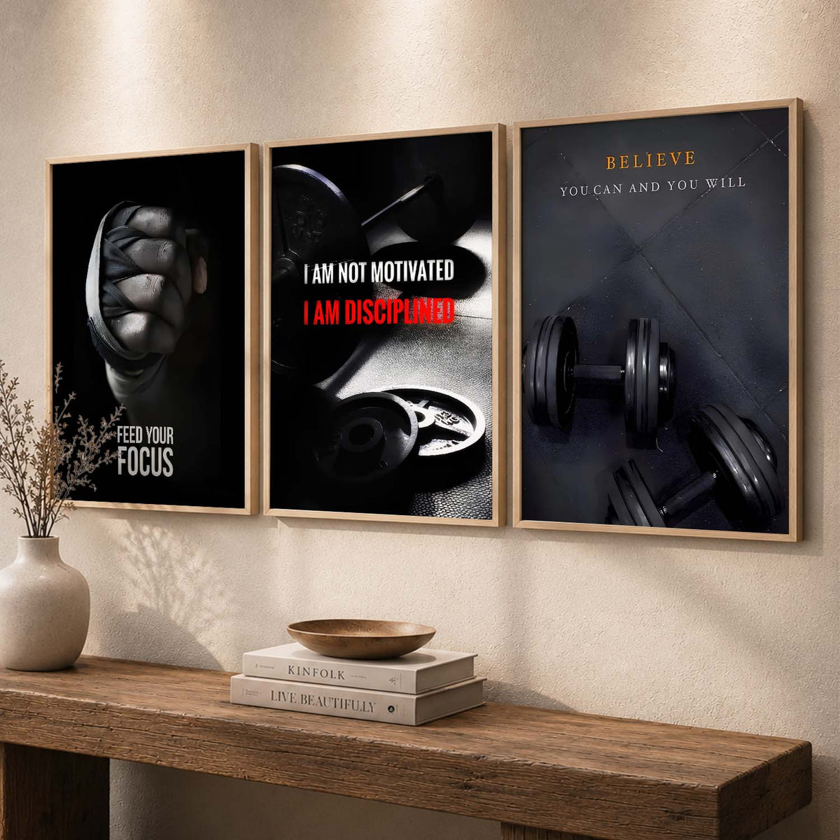 Gym Motivation Triptych Digital Art Set