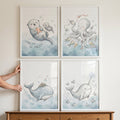Whimsical Ocean Animals Digital Watercolor Prints Set of Four