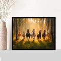Wild Horses Running Through Sunlit Forest Digital Art
