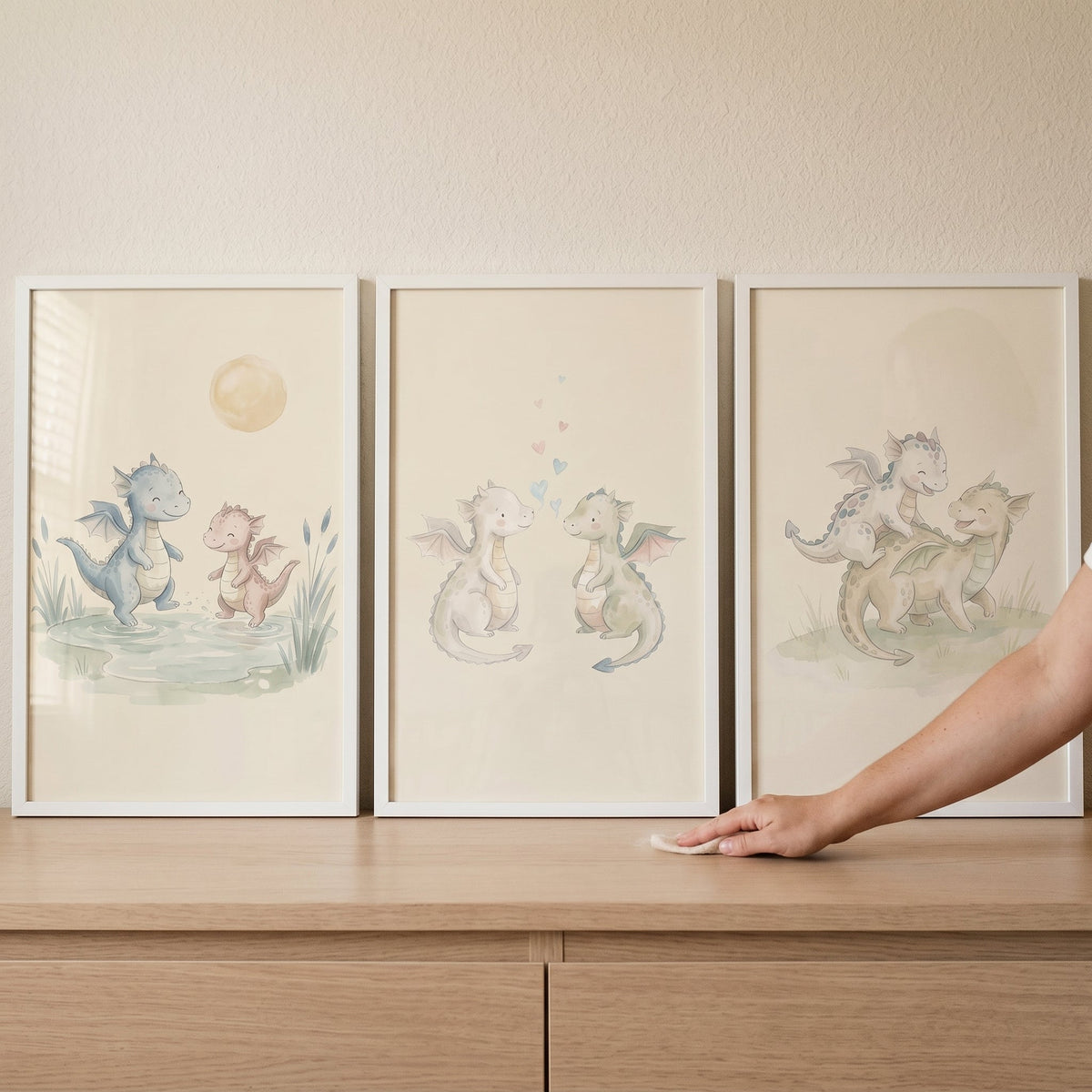 Cute Watercolor Dragons Digital Art Trio