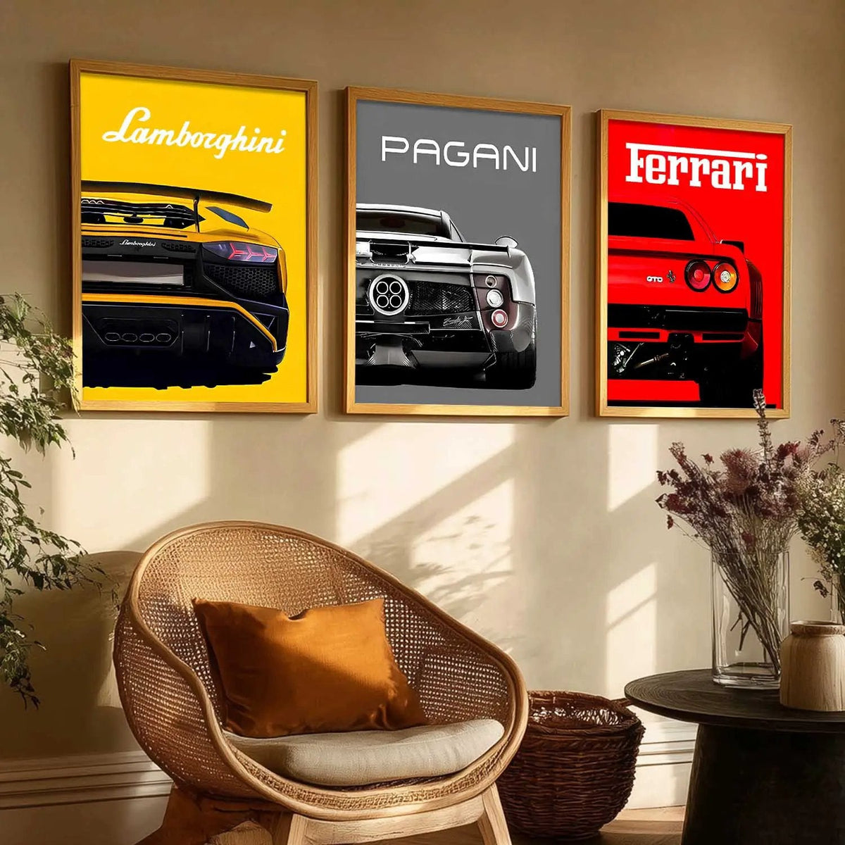 Supercar Rear Profile Triptych Digital Art