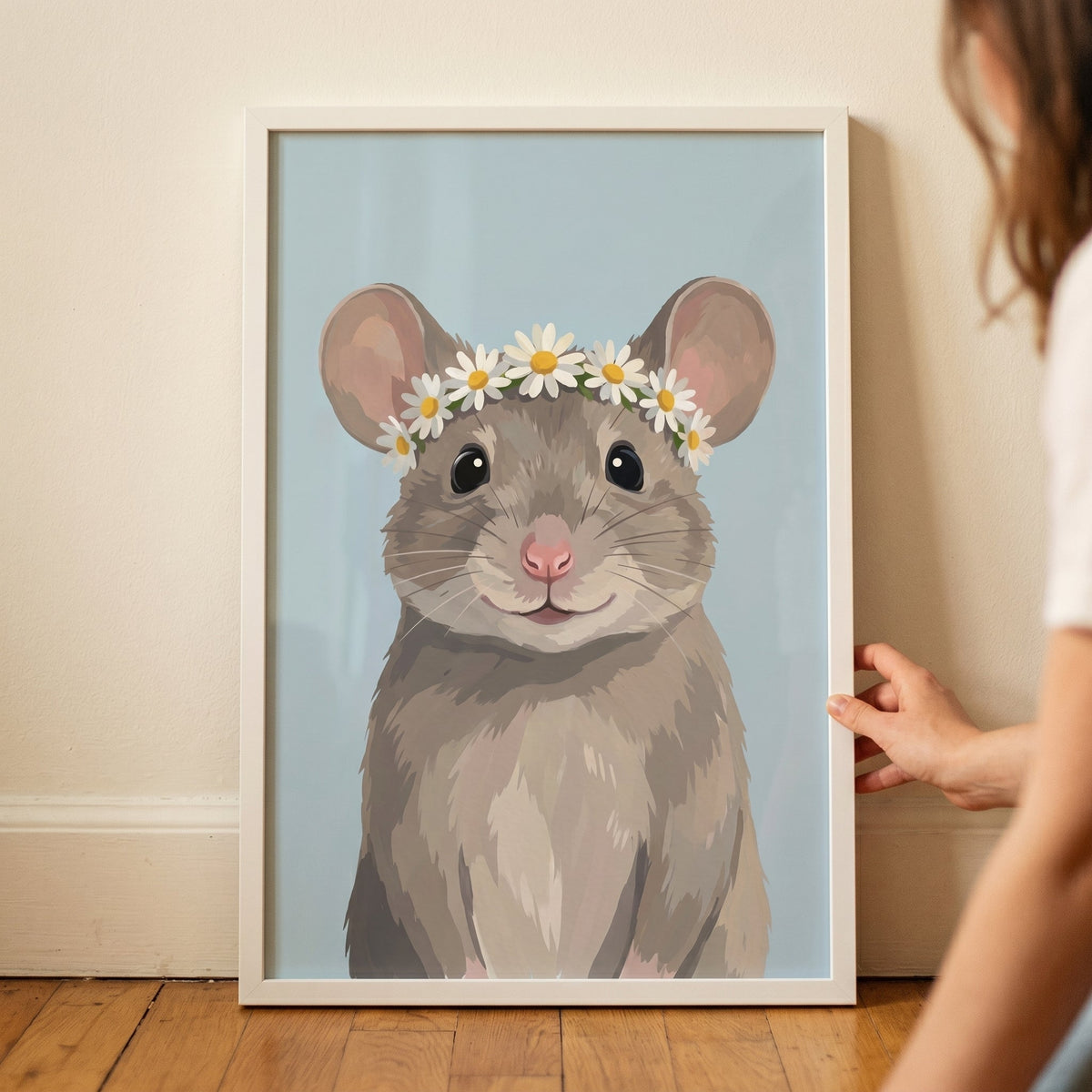 Charming Mouse with Daisy Crown Digital Art