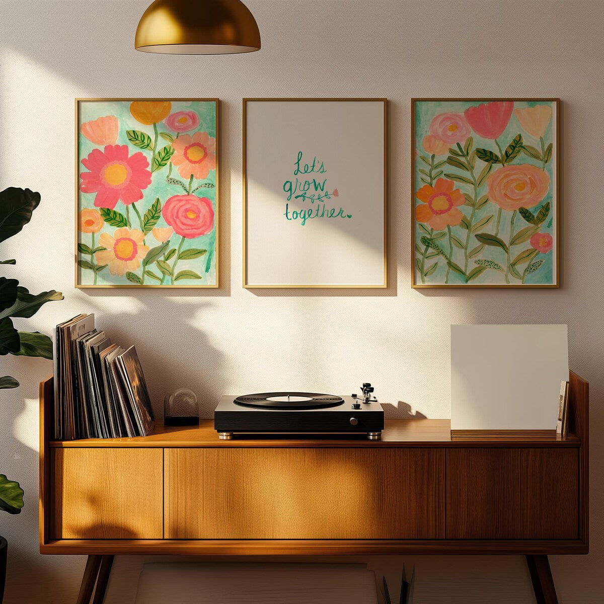Let's Grow Together Floral Triptych Digital Art