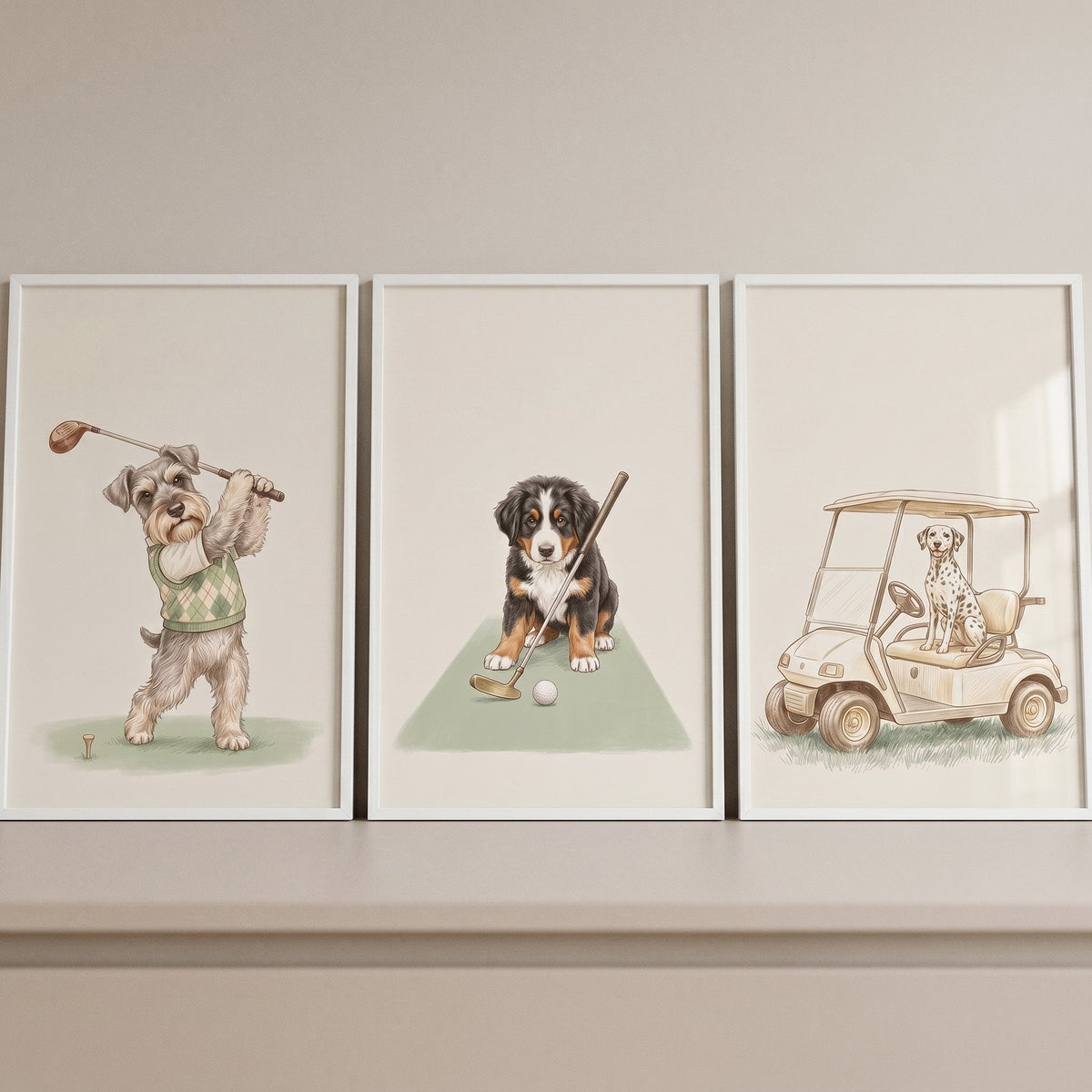 Charming Golfing Dogs Trio Digital Art Set