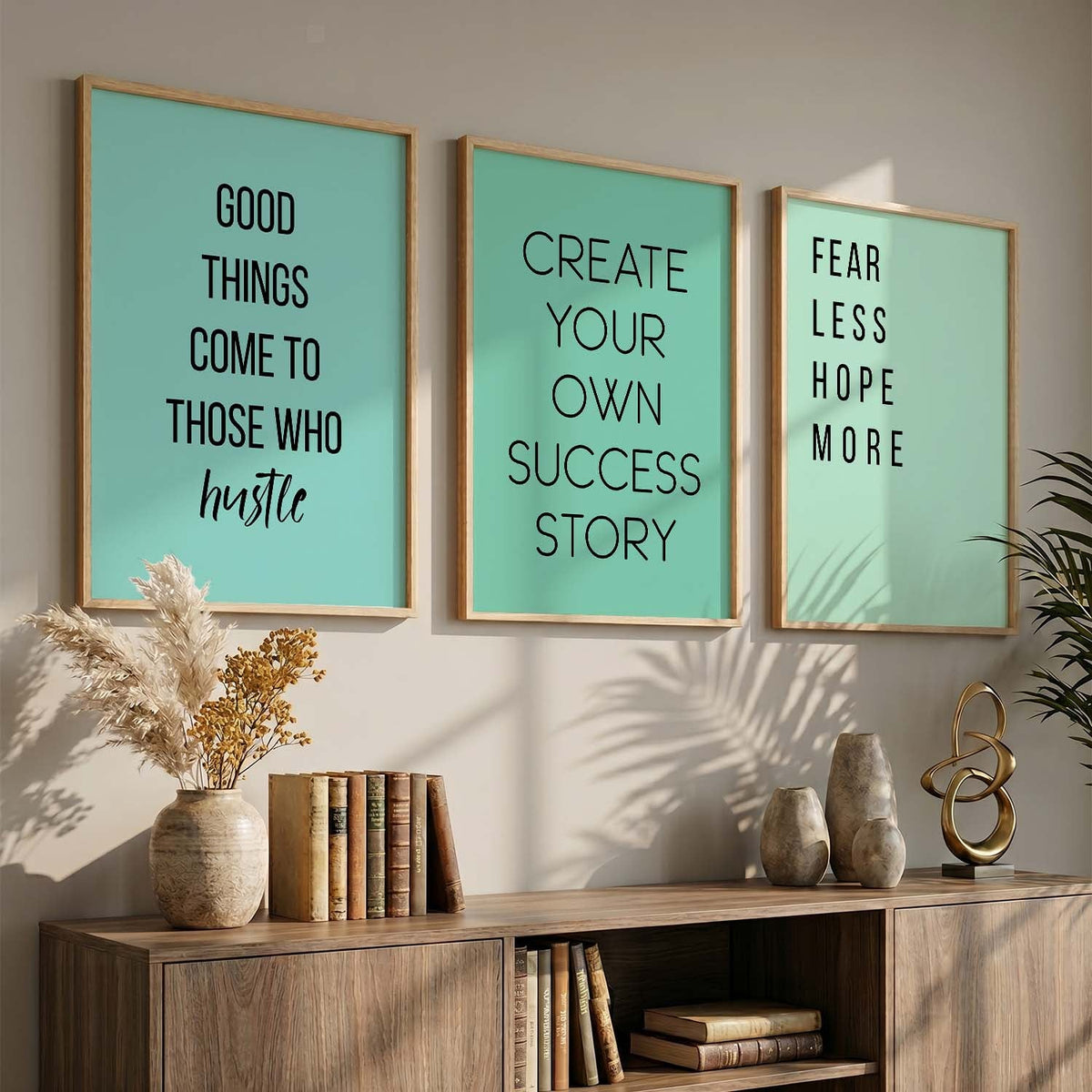 Good Things Come To Those Who Hustle Success Story Fear Less Hope More Minimalist Motivational Quote Digital Wall Art Set of 3