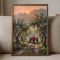 Red Tractor in Apple Orchard Digital Art