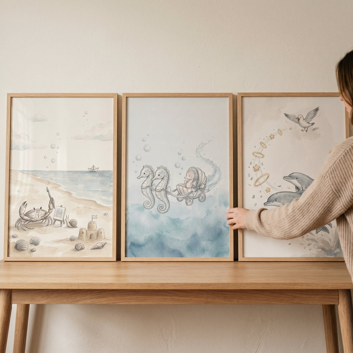 Whimsical Ocean Animals Watercolor Trio Digital Art