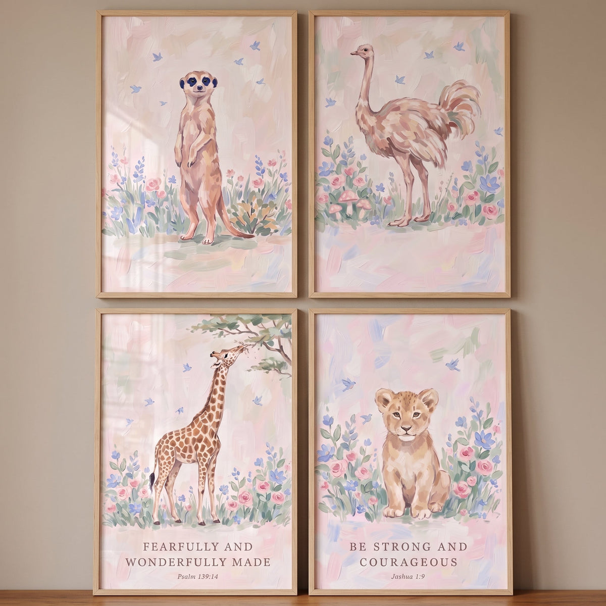 Charming Safari Animals Watercolor Digital Art Set of 4