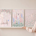 Enchanting Pink Floral Garden Triptych Digital Art