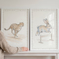 Chasing Cheetah & Jumping Rabbit Watercolor Digital Artwork Set