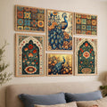 Bohemian Peacock and Floral Mosaic Gallery Wall Set