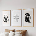 Minimalist Botanical and Quote Triptych Digital Art Set