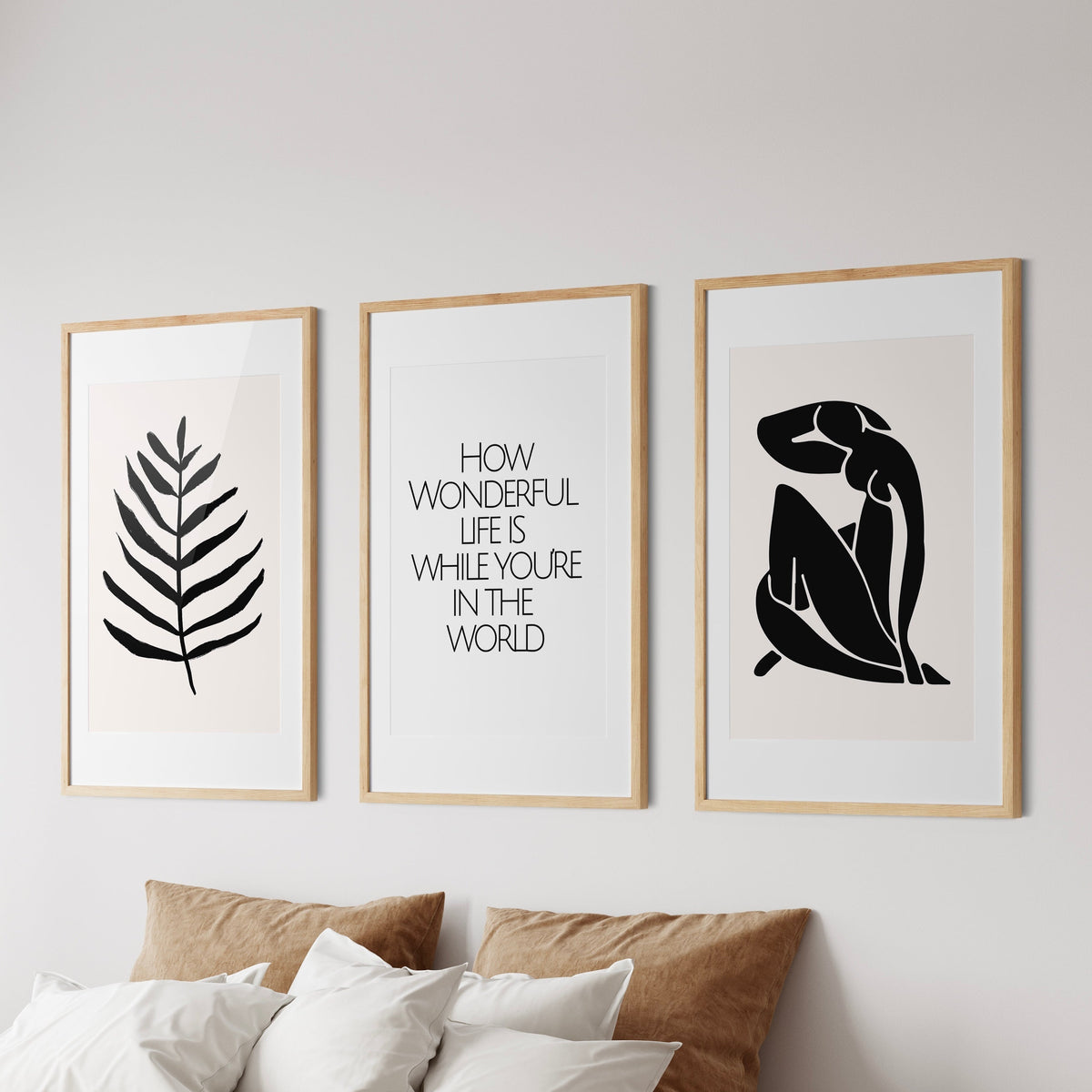 Minimalist Botanical and Quote Triptych Digital Art Set