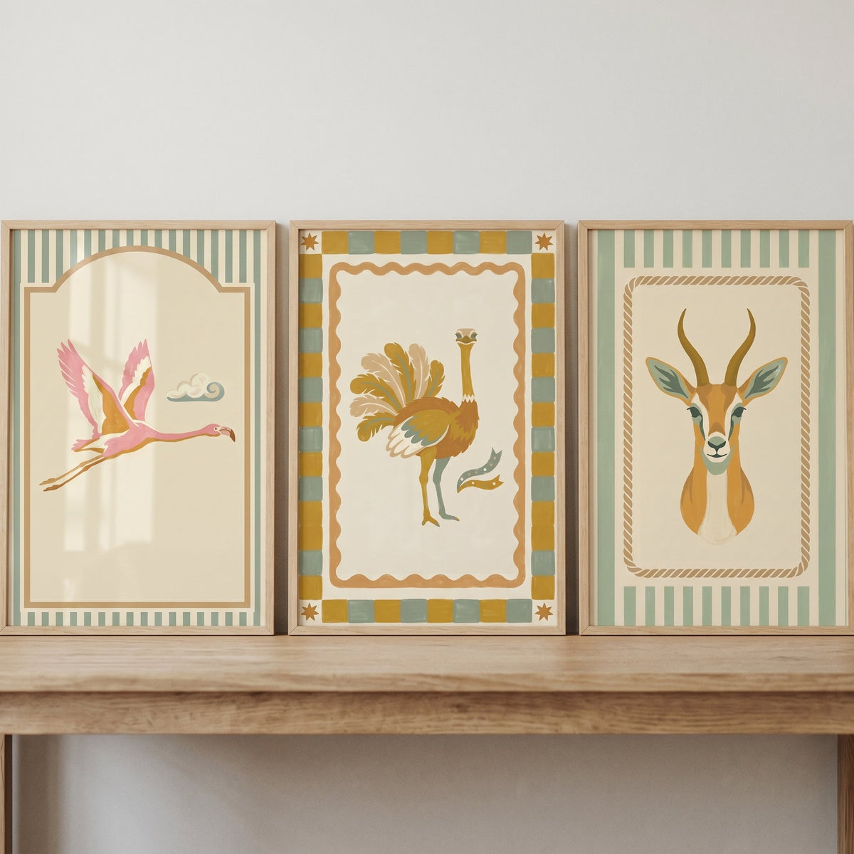 Vintage Safari Wildlife Trio Digital Art Prints