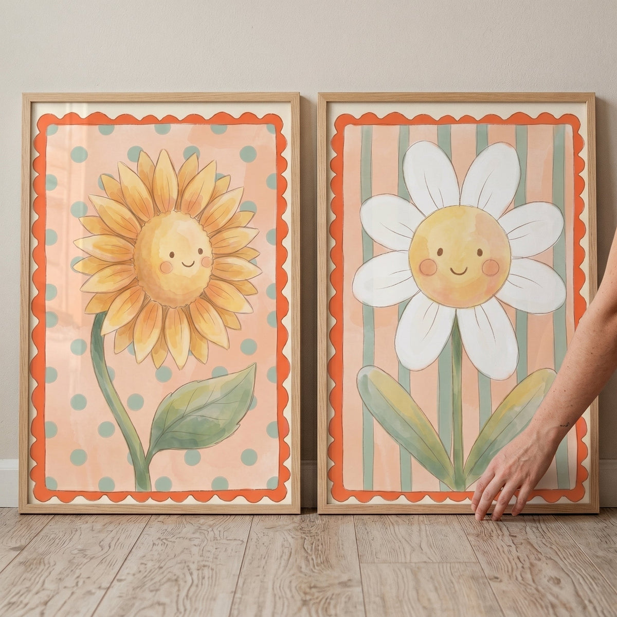 Cheerful Smiling Flowers Digital Art Set