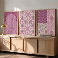 Pink Floral Motifs & Damask Triptych Digital Art